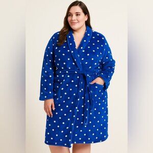 George Women’s Fleece Polka Dot Robe Size 1X–2X Navy Blue